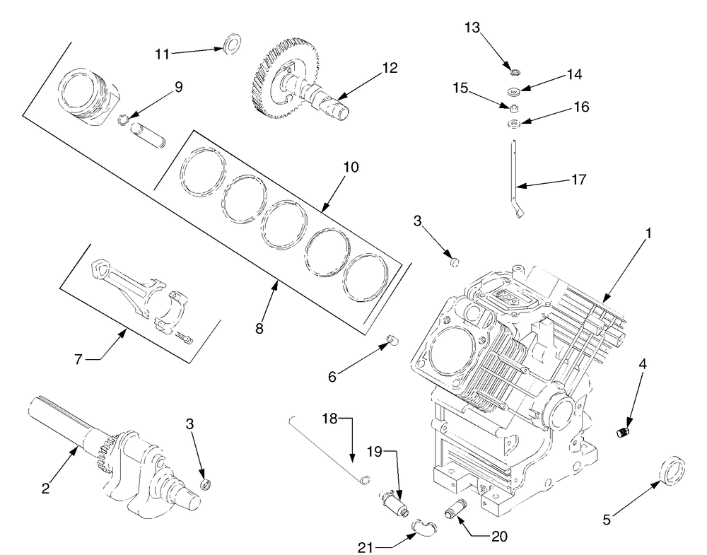 Crankcase And Crankshaft Diagram and Parts List for GT3100 14A671010-14B671710 Cub Cadet Lawn Tractor